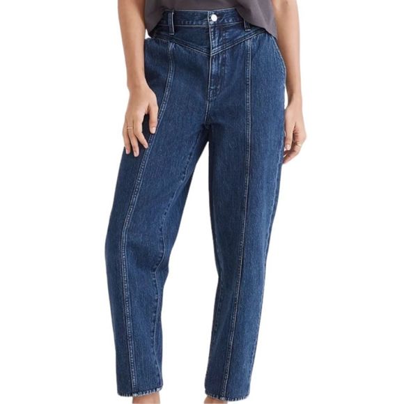 High Rise 90s Style Madewell Balloon Jeans - Dark Blue Denim - Picture 2 of 14